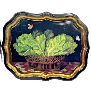 Vtg Ian Logan London Tole Metal Tray 22" x  17" Lettuce Mimi Roberts Painting